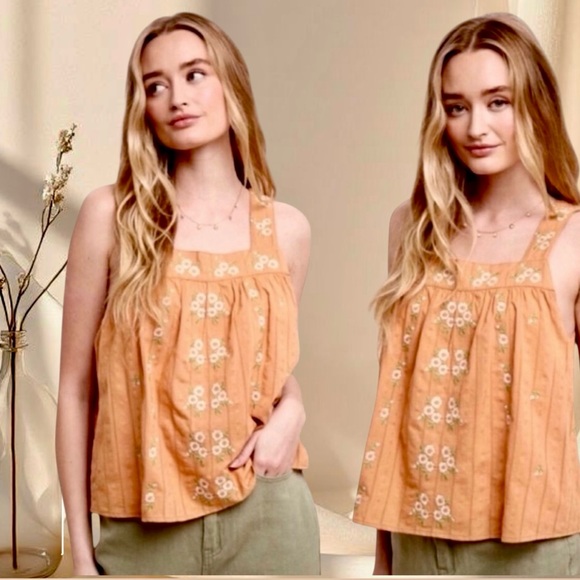 Boho Embroidered Smock Tank | Earthy Orange Neutral Elegance - Picture 6 of 7